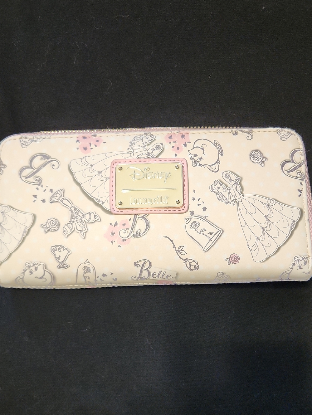 Loungefly Cream and Pink Disney Belle Zip Wallet